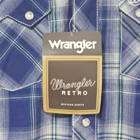 Wrangler Retro Boys Blue Plaid Snap Down Shirt NWT Sz L (10/12) Cowboy Western - Picture 7 of 9